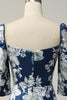 Cargar imagen en el visor de la galería, Vestido de dama de honor floral azul con mangas
