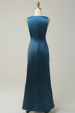 Vestido de Dama de Honor Satín Azul Tinta