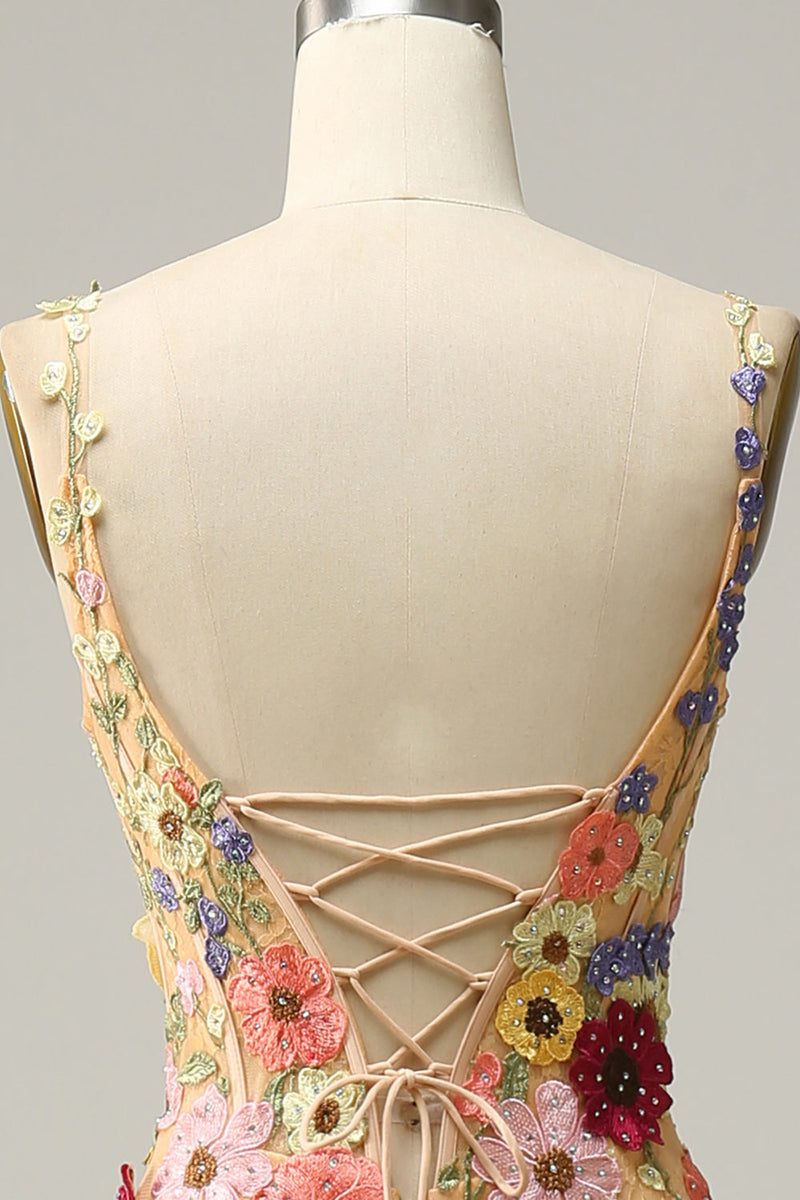 Cargar imagen en el visor de la galería, Sirena Cuello en V Champán Vestido de Fiesta Con Apliques