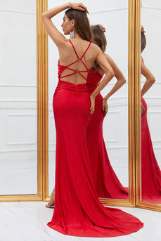 Sirena Tirantes de Espagueti Rojo Vestido de Fiesta