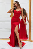 Sirena Tirantes de Espagueti Rojo Vestido de Fiesta