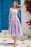 Púrpura A Línea Vestido de Fiesta Con Flores 3D