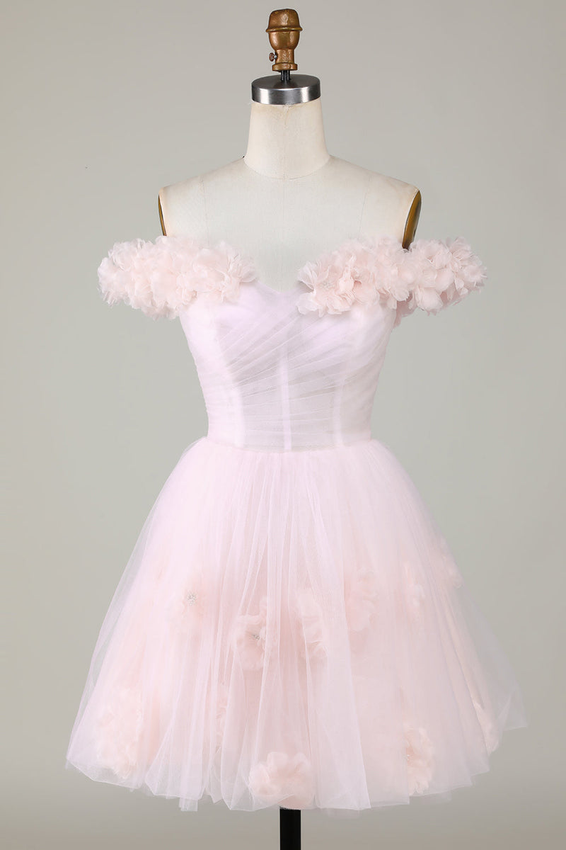 Cargar imagen en el visor de la galería, Vestido Corto de Cóctel Con Flores Rosa