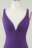 Cargar imagen en el visor de la galería, Elegante Deep V Neck Purple Short Homecoming Dress con Criss Cross Back