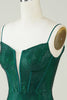 Cargar imagen en el visor de la galería, Sparkly Bodycon Spaghetti Straps Vestido corto de bienvenida verde oscuro con abalorios