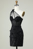 Cargar imagen en el visor de la galería, Un Hombro Negro Vestido de Cóctel Con Apliques