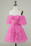 Lindo vestido de bienvenida de tul rosa de una línea del hombro