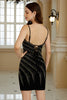 Cargar imagen en el visor de la galería, Sparkly Sheath Spaghetti Straps Black Short Homecoming Dress con abalorios