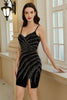 Cargar imagen en el visor de la galería, Sparkly Sheath Spaghetti Straps Black Short Homecoming Dress con abalorios