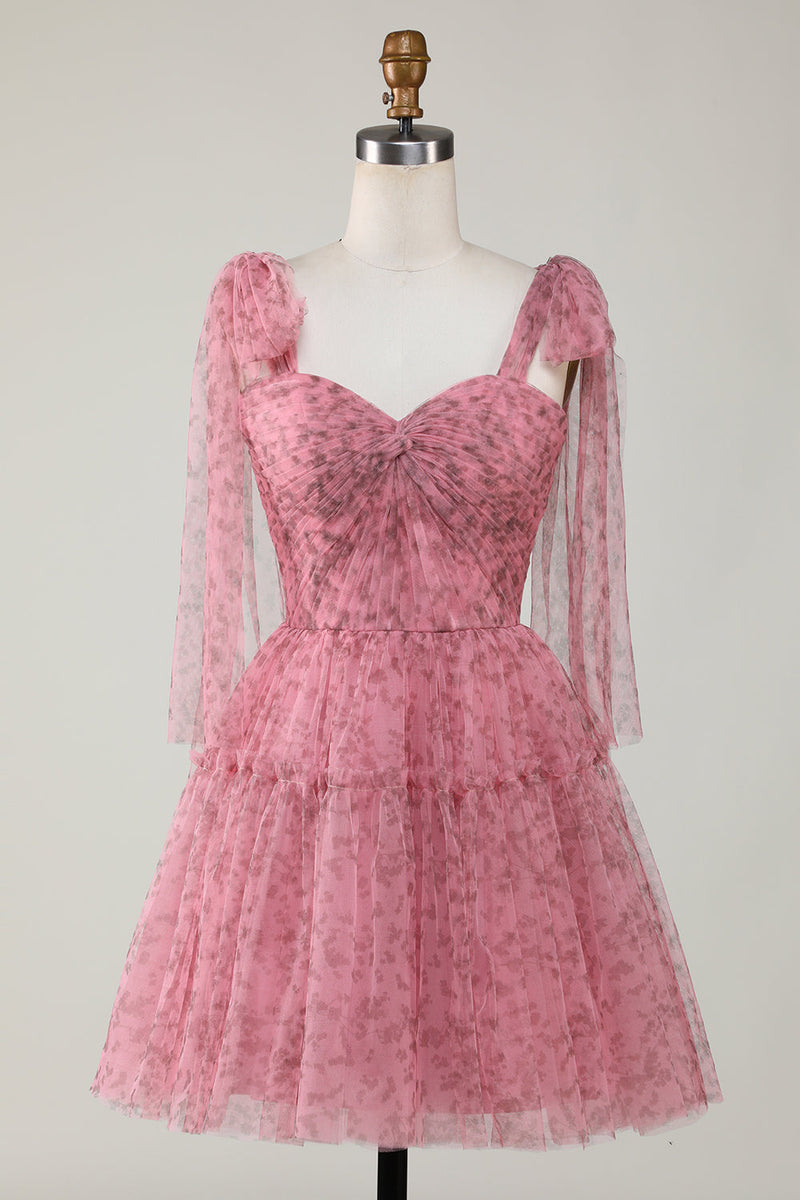 Cargar imagen en el visor de la galería, Blush estampado A-Line Short Tulle Homecoming Dress