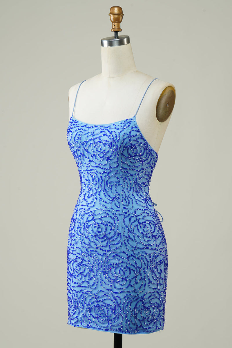 Cargar imagen en el visor de la galería, Tirantes de Espagueti Azul Vestido de Cóctel