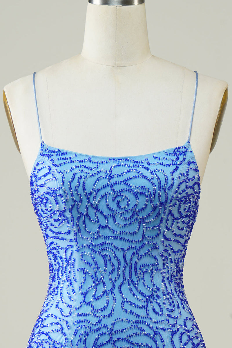 Cargar imagen en el visor de la galería, Tirantes de Espagueti Azul Vestido de Cóctel