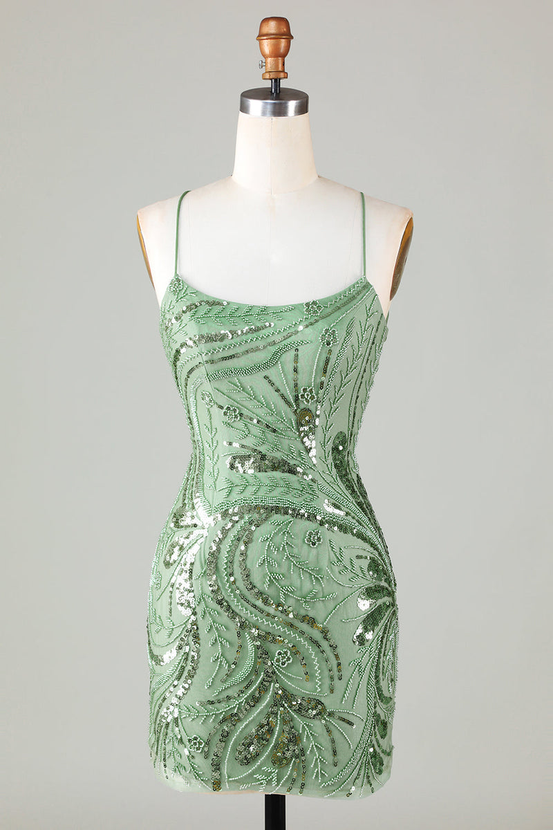Cargar imagen en el visor de la galería, Tirantes de Espagueti Verde Vestido de Cóctel