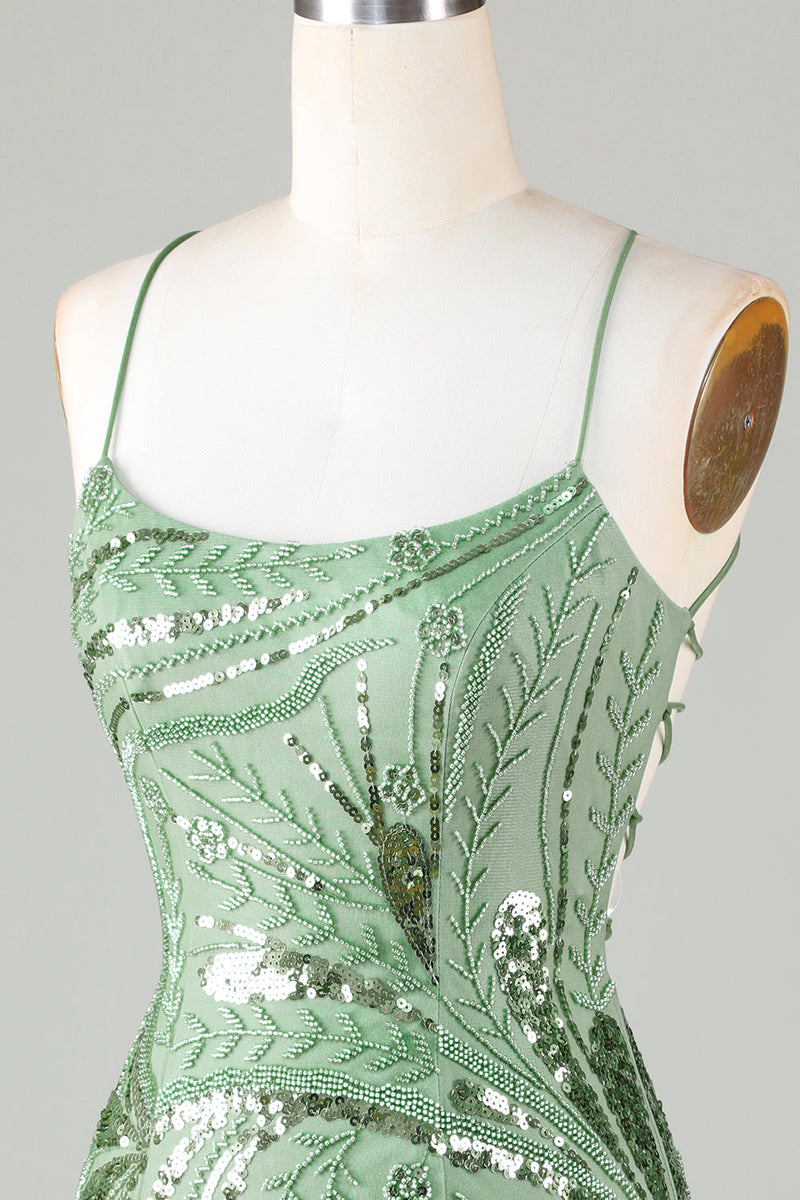 Cargar imagen en el visor de la galería, Tirantes de Espagueti Verde Vestido de Cóctel