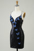 Cargar imagen en el visor de la galería, Black Glitter Tight Homecoming Dress con lentejuelas mariposas