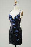 Black Glitter Tight Homecoming Dress con lentejuelas mariposas