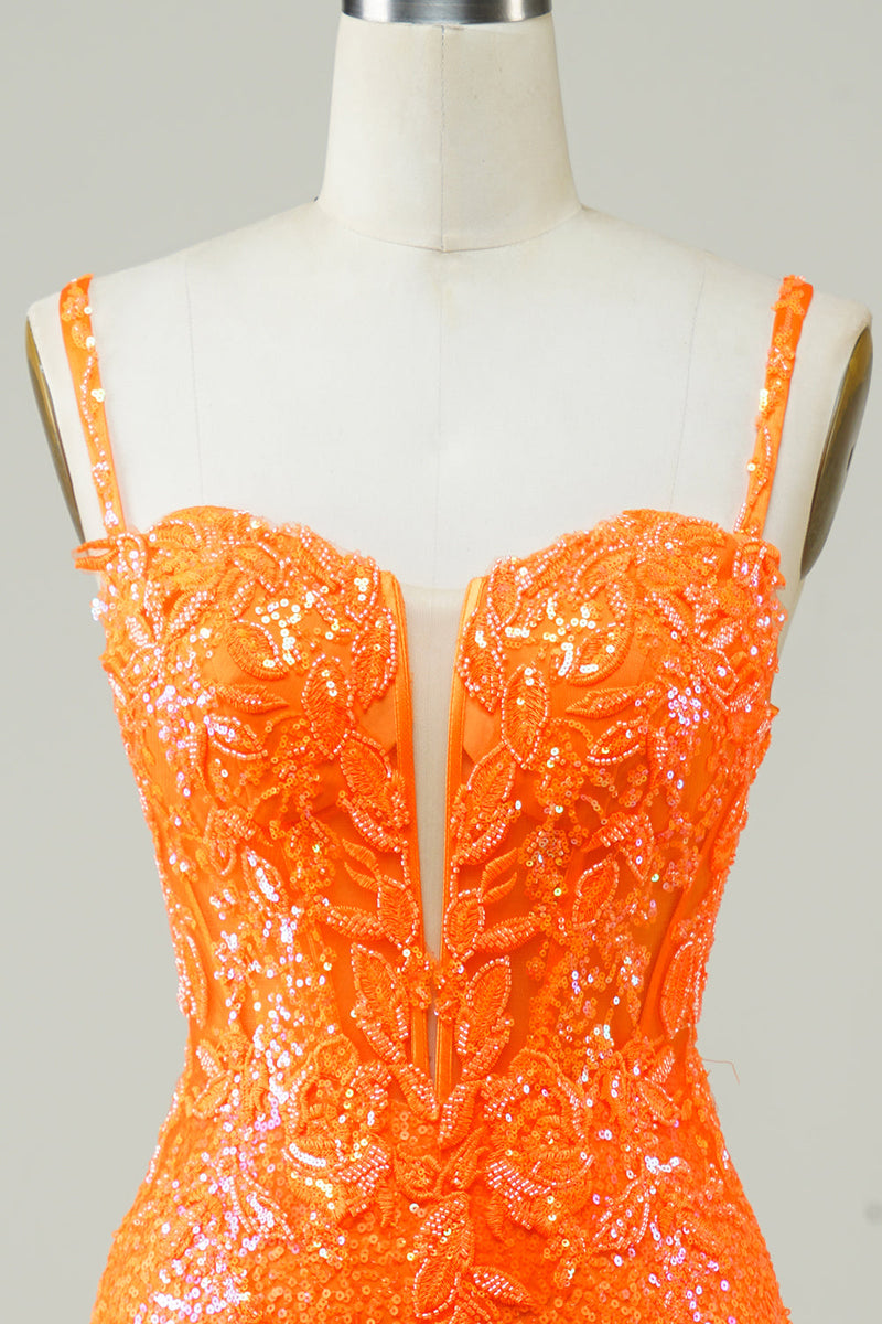 Cargar imagen en el visor de la galería, Naranja Vestido de Cóctel Con Cuentas