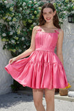 Elegante A-Line Spaghetti Straps Fucsia Short Homecoming Dress con Bowknot