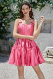 Elegante A-Line Spaghetti Straps Fucsia Short Homecoming Dress con Bowknot