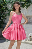 Elegante A-Line Spaghetti Straps Fucsia Short Homecoming Dress con Bowknot