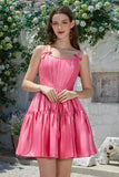 Elegante A-Line Spaghetti Straps Fucsia Short Homecoming Dress con Bowknot