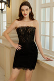 Trendy Sheath Strapless Black Corset Homecoming Dress con abalorios