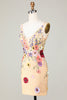 Cargar imagen en el visor de la galería, Bodycon Deep V-Neck Champagne Short Homecoming Dress con apliques