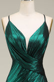 Vestido de fiesta largo de tirantes de espagueti de sirena verde oscuro con espalda abierta