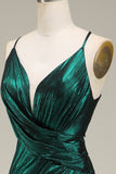 Vestido de fiesta largo de tirantes de espagueti de sirena verde oscuro con espalda abierta