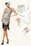 Flecos Lentejuelas Plata 1920s Gatsby Vestido Con Accesorios