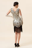 Flecos Lentejuelas Plata 1920s Gatsby Vestido Con Accesorios