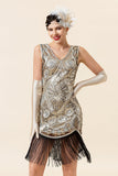 Flecos Lentejuelas Plata 1920s Gatsby Vestido Con Accesorios