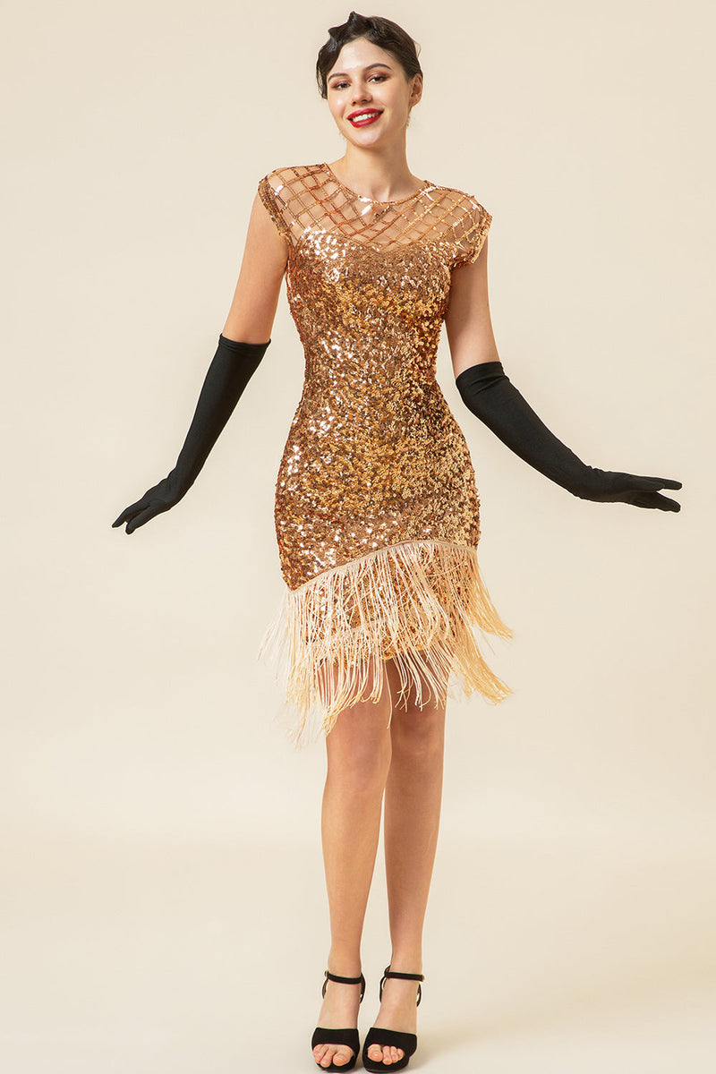 Cargar imagen en el visor de la galería, Rosa Flecos Lentejuelas 1920s Gatsby Vestido Con Conjunto de Accesorios