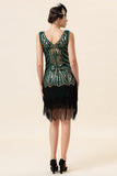 Flecos Lentejuelas Verde Oscuro 1920s Gatsby Vestido Con Conjunto de Accesorios