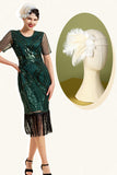 Verde Oscuro Flecos Lentejuelas 1920s Vestido Con Conjunto de Accesorios