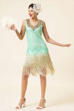 Verde Lentejuelas Flecos 1920s Gatsby Vestido Con Accesorios 20s Set