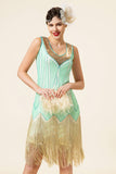 Verde Lentejuelas Flecos 1920s Gatsby Vestido Con Accesorios 20s Set