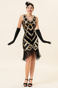 Dorado 1920s Vestido Con Conjunto de Accesorios