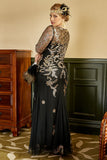 1920s Vestido Con Conjunto de Accesorios Negro y Dorado