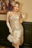 Albaricoque Talla Grande 1920s Vestido con 20s Acessories Set