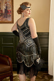 1920s Vestido Con Conjunto de Accesorios Talla Grande Dorado Negro