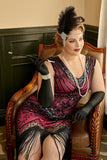 Fucsia Lantejoulas 1920s Vestido Con Conjunto de Accesorios 20s