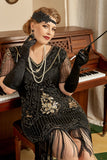 Negro Talla Grande 1920s Vestido Con Conjunto de Accesorios 20s