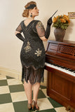 Negro Talla Grande 1920s Vestido Con Conjunto de Accesorios 20s