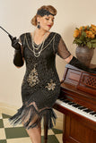 Negro Talla Grande 1920s Vestido Con Conjunto de Accesorios 20s