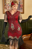 1920s Vestido Talla Grande Con Conjunto de Accesorios Dorado y Rojo