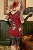 1920s Vestido Talla Grande Con Conjunto de Accesorios Dorado y Rojo