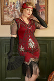 1920s Vestido Talla Grande Con Conjunto de Accesorios Dorado y Rojo