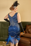1920s Vestido Con Conjunto de Accesorios Lentejuelas Azul Real