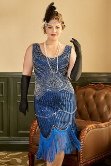 1920s Vestido Con Conjunto de Accesorios Lentejuelas Azul Real